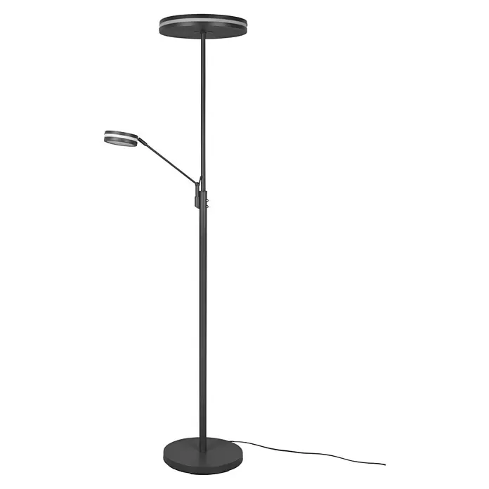 Trio Leuchten Franklin LED-Stehleuchte - 35 W, Höhe: 181 cm, Anthrazit, Mehrfarbig - Dunkelgraue LED-Stehleuchte mit Uplight und verstellbarer Seitenlampe, rundem Sockel und Netzkabel.