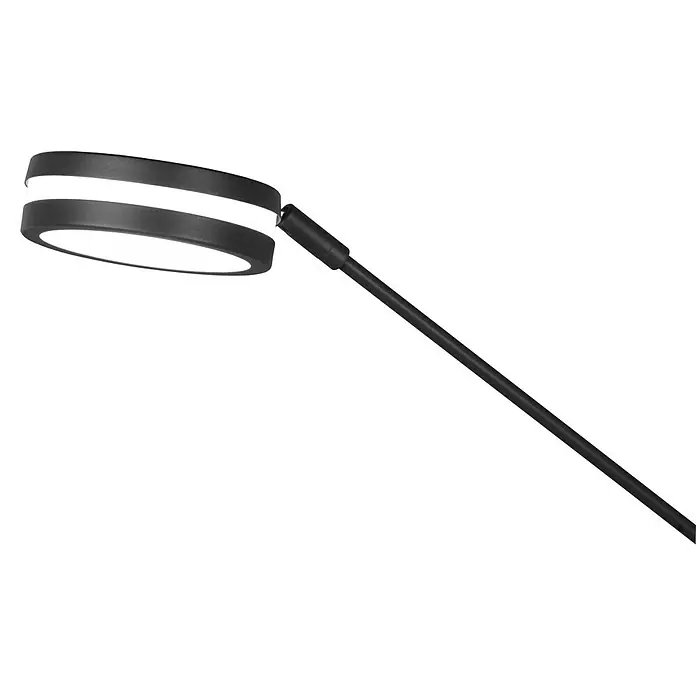 Trio Leuchten Franklin LED-Stehleuchte - 35 W, Höhe: 181 cm, Anthrazit, Mehrfarbig - Nahaufnahme einer modernen, runden LED-Leuchte mit schlankem, schwarzem Gestell, die ein helles, warmes Licht ausstrahlt und eine elegante Note verleiht.