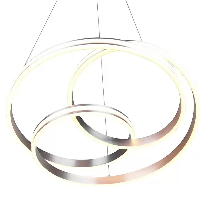 Trio Leuchten Nuria LED-Pendelleuchte rund - 60 W, Ø x H: 60 x 150 cm, Nickel, Mehrfarbig - Moderne LED-Hängeleuchte mit drei ineinandergreifenden Metallringen, die warmes Licht von innen abgeben.