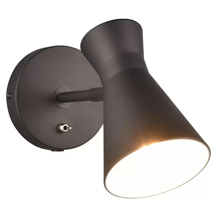 Reality Leuchten Enzo Wandleuchte - 10 W, L x B x H: 29,2 x 11,5 x 16,5 cm, Schwarz, E27 - Dunkelgraue Wandleuchte mit rundem Sockel und konischem, beleuchtetem Schirm, der Licht nach unten abgibt.