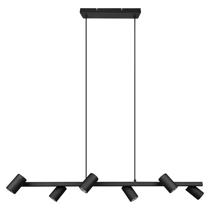Trio Leuchten Marley Pendelleuchte - 210 W, L x B x H: 18 x 115 x 150 cm, Schwarz, GU10, Anzahl Leuchtmittel: 6 Stk. - Schwarze lineare Pendelleuchte mit sechs verstellbaren Strahlern, für moderne Innenräume.