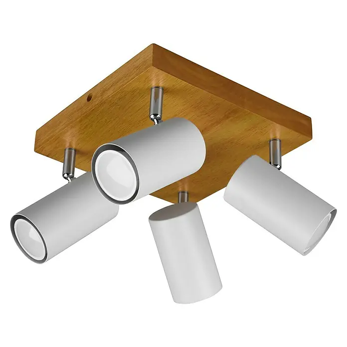 Trio Leuchten Marley Deckenstrahler - 140 W, L x B x H: 22 x 22 x 16 cm, Weiß/Holz, GU10, 4 Stk. - Holzfarbene Deckenleuchte mit vier weißen Strahlern für eine stilvolle Beleuchtung im Raum.