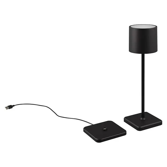 Reality Leuchten Akku-Tischleuchte FERNANDEZ - 1 W, L x B x H: 12,5 x 12,5 x 38 cm, Schwarz, Mehrfarbig - Elegante schwarze Tischleuchte mit quadratischem Fuß und USB-Ladekabel für eine moderne Beleuchtung in Ihrem Zuhause.