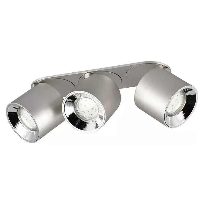 Trio Leuchten Deckenstrahler GUAYANA - 30 W, L x B x H: 8,7 x 27,3 x 12 cm, Nickel, GU10, Anzahl Leuchtmittel: 3 Stk. - Silberne Deckenleuchte aus gebürstetem Metall mit drei LED-Strahlern.