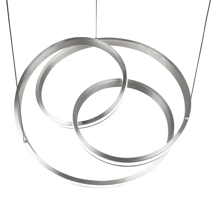 Trio Leuchten Nuria LED-Pendelleuchte rund - 60 W, Ø x H: 60 x 150 cm, Nickel, Mehrfarbig - Moderne LED-Hängeleuchte mit drei ineinander verschlungenen Ringen, die ein stilvolles und helles Ambiente schafft.