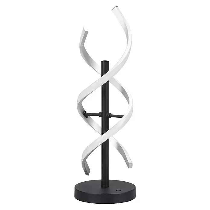 Trio Leuchten Sequence LED-Tischleuchte - 20 W, Aluminium gebürstet/Schwarz, Mehrfarbig - Moderne DNA-Helix Tischleuchte mit schwarzem Fuß und Ständer, mit zwei weißen Spiral-Lichtbändern.