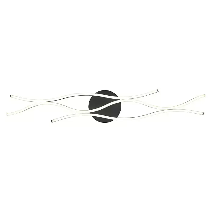 Trio Leuchten Blaze LED-Deckenleuchte - 35 W, L x B x H: 18 x 107,5 x 7 cm, Messing matt/Schwarz, Mehrfarbig - Moderne Wandleuchte mit schwarzem Rundsockel und drei gewellten, beleuchteten weißen LED-Streifen.