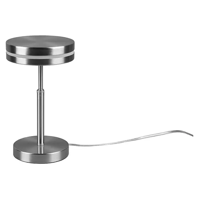 Trio Leuchten Franklin LED-Tischleuchte rund - 6 W, Ø x H: 14 x 25 cm, Nickel, Warmweiß - Moderne Tischleuchte aus gebürstetem Metall mit rundem Fuß, schlankem Stiel und flachem, rundem Leuchtkopf mit weißem LED-Ring.