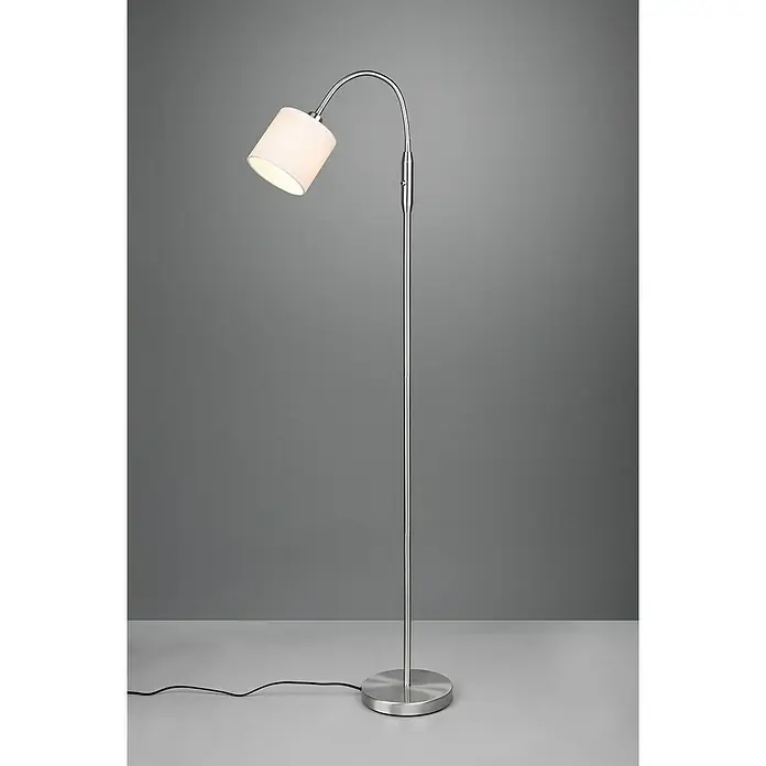 Reality Leuchten Tommy Stehleuchte - 40 W, Höhe: 130 cm, Nickel, Weiß, E14, 1 Stk. - Elegante Stehlampe mit verstellbarem Schirm, ideal für Wohn- oder Arbeitsbereiche. Die Lampe besticht durch ihr schlankes, modernes Design in Silber und Weiß.
