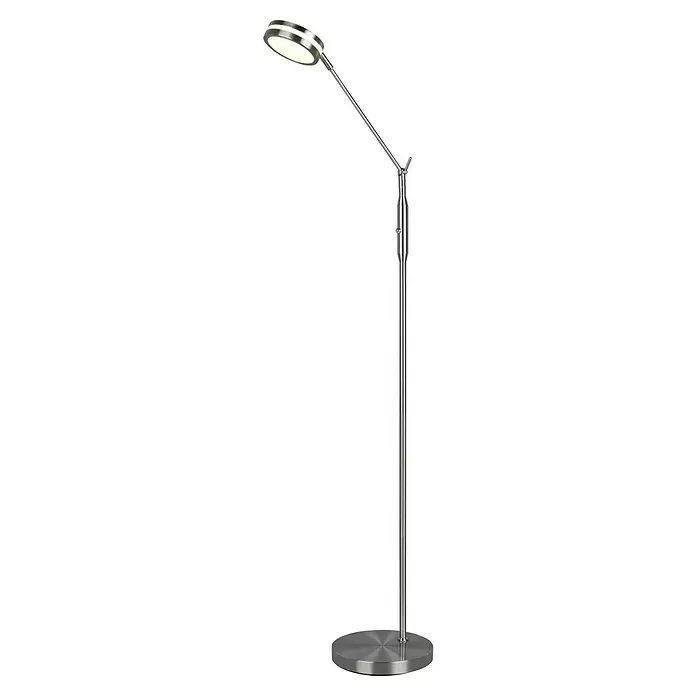 Trio Leuchten Franklin LED-Stehleuchte - 6 W, Höhe: 133 cm, Nickel, Mehrfarbig - Moderne Stehleuchte aus gebürstetem Metall mit rundem LED-Leuchtkopf und verstellbarem Arm, auf flachem, rundem Fuß.