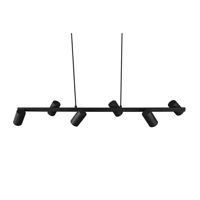 Trio Leuchten Marley Pendelleuchte - 210 W, L x B x H: 18 x 115 x 150 cm, Schwarz, GU10, Anzahl Leuchtmittel: 6 Stk. - Moderne schwarze Hängeleuchte mit mehreren zylinderförmigen Strahlern an einer horizontalen Stange. Ideal für stilvolle Innenräume.