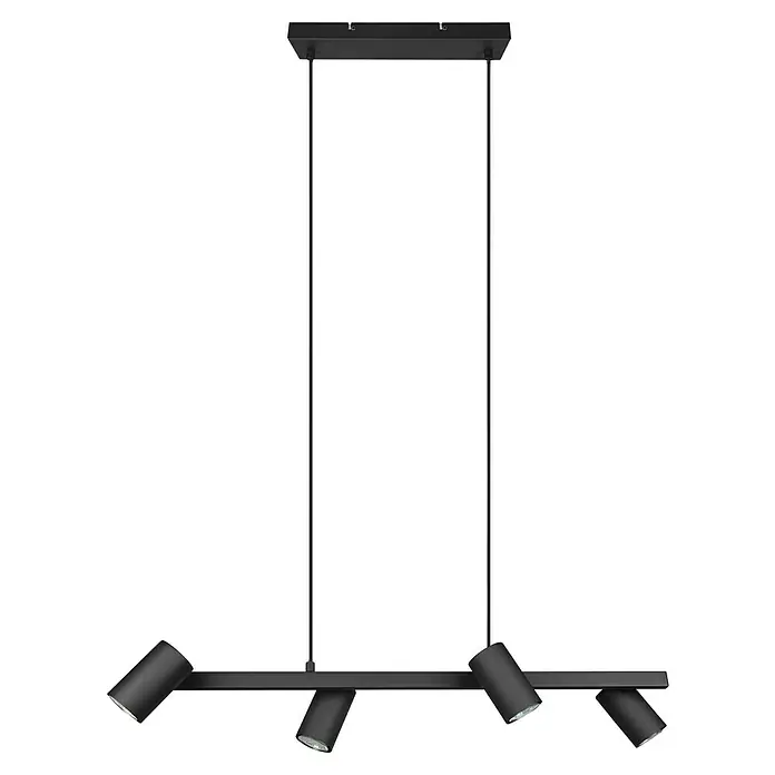 Trio Leuchten Marley Pendelleuchte - 140 W, L x B x H: 18 x 80 x 150 cm, Schwarz, GU10, Anzahl Leuchtmittel: 4 Stk. - Moderne schwarze Hängelampe mit mehreren verstellbaren Strahlern, ideal für eine stilvolle Beleuchtung im Wohnbereich.
