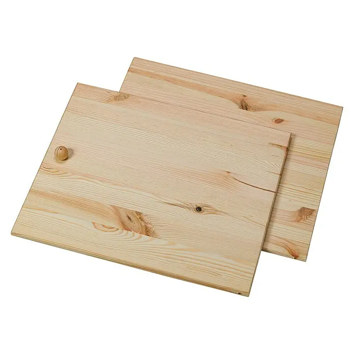 Regalux Regaltür & Rückwand-Set - 41,5 x 34,5 cm, Nadelholz - Zwei helle Holzplatten mit natürlicher Maserung und einem kleinen Holzknopf, ideal für DIY-Projekte oder Möbelbau.
