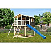 Karibu Kinderspielturm Benjamin (L x B x H: 244 x 198 x 309 cm, Terragrau, Mit blauer Rutsche) | BAUHAUS