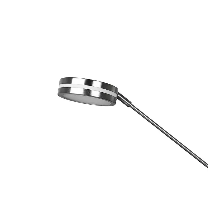 Trio Leuchten Franklin LED-Stehleuchte - 35 W, Höhe: 181 cm, Nickel, Mehrfarbig - Nahaufnahme einer modernen LED-Leselampe mit einem schlanken, runden Design und einem verstellbaren Arm aus Metall.