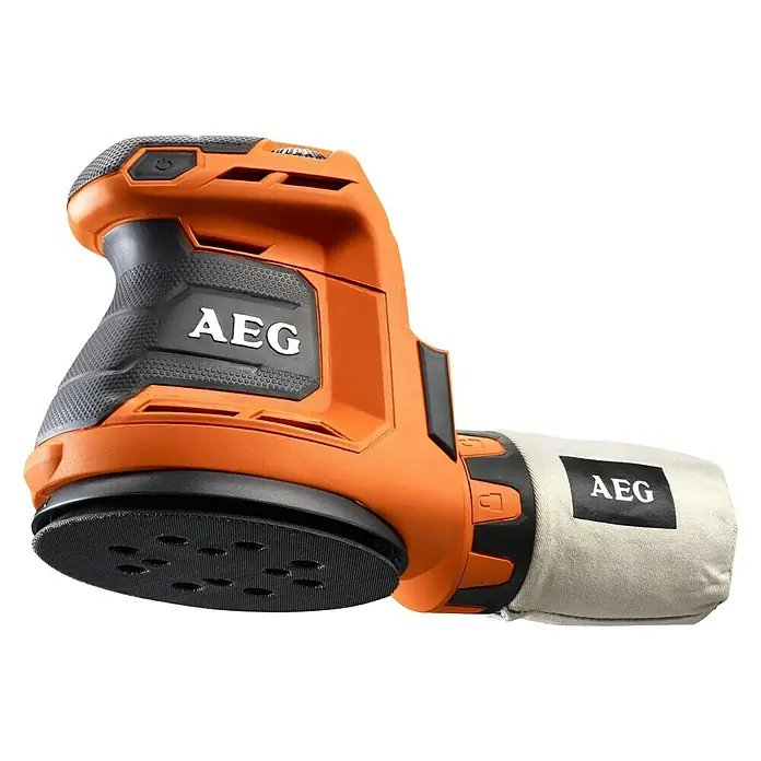 AEG Pro 18V Akku-Exzenterschleifer BEX 18-125-0 - 18 V, Li-Ionen, Ohne Akku, 125 mm, 7.000 U/min - 11.000 U/min - AEG Exzenterschleifer in Orange und Schwarz mit Staubbeutel, ideal für Schleifarbeiten an verschiedenen Oberflächen.