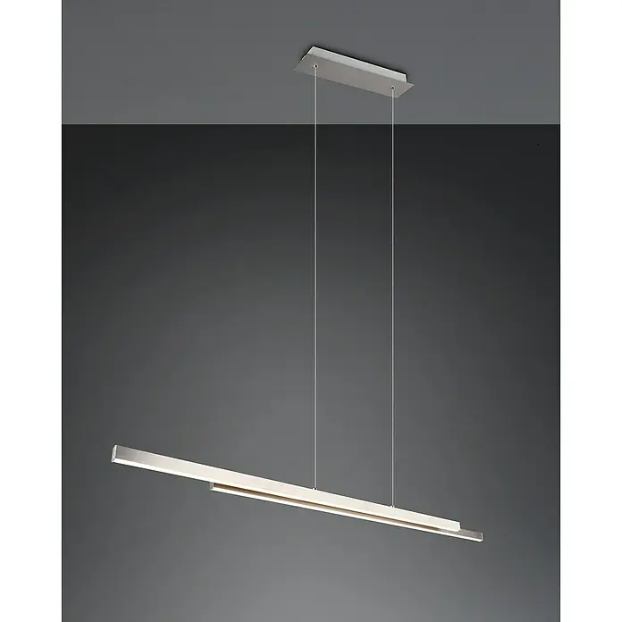 Reality Leuchten LED-Pendelleuchte Odio - 22 W, L x B x H: 8,5 x 110 x 150 cm, Nickel, Warmweiß - Moderne LED-Hängeleuchte mit schlankem, horizontalem Design und minimalistischen Aufhängungsdrähten für stilvolle Beleuchtung.