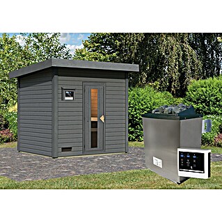 Karibu Saunahaus Hytti (9 kW Saunaofen mit externer Steuerung, Terragrau, L x B x H: 196 x 231 x 228 cm)