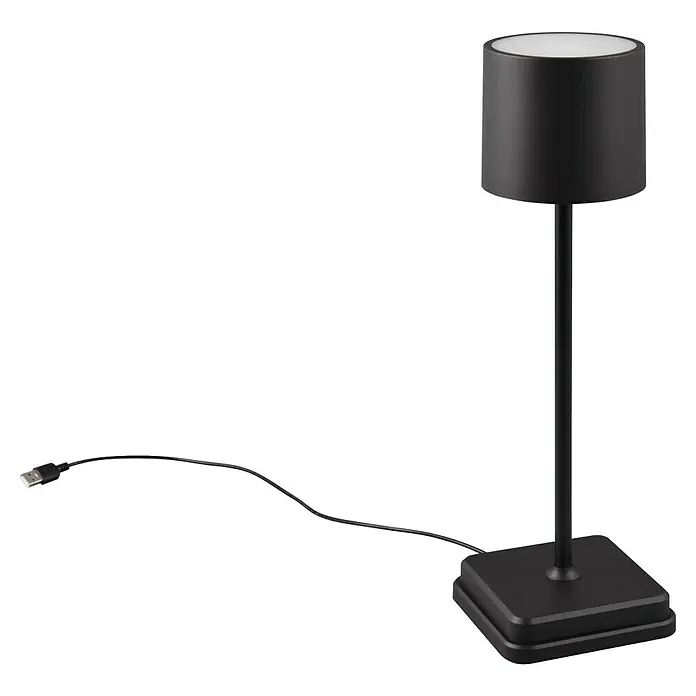 Reality Leuchten Akku-Tischleuchte FERNANDEZ - 1 W, L x B x H: 12,5 x 12,5 x 38 cm, Schwarz, Mehrfarbig - Schwarze, moderne Tischleuchte mit zylindrischem Lampenschirm und quadratischem Sockel, inklusive USB-Kabel für bequemes Aufladen.