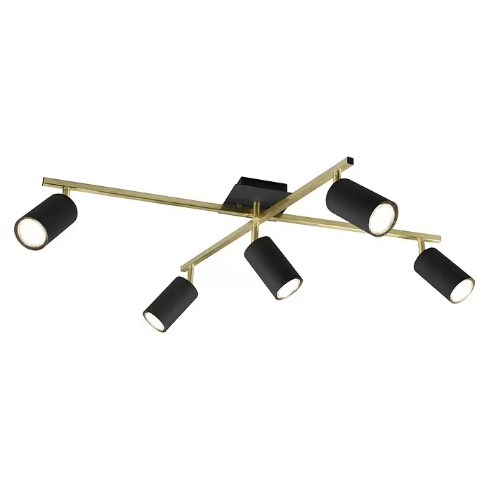 Trio Leuchten Marley Deckenstrahler - 175 W, L x B x H: 57,4 x 77,4 x 22,4 cm, Schwarz/Gold, GU10 - Goldfarbene Deckenleuchte mit fünf schwarzen, zylindrischen Strahlern.