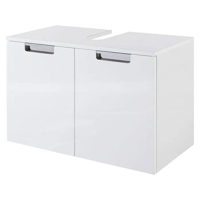 Schildmeyer Sunny Waschtischunterschrank - B x T x H: 65 x 35 x 46,5 cm, Weiß glänzend - Eleganter weißer Unterschrank mit zwei Türen und schlichten Metallgriffen für Badezimmer oder ähnliche Räume.
