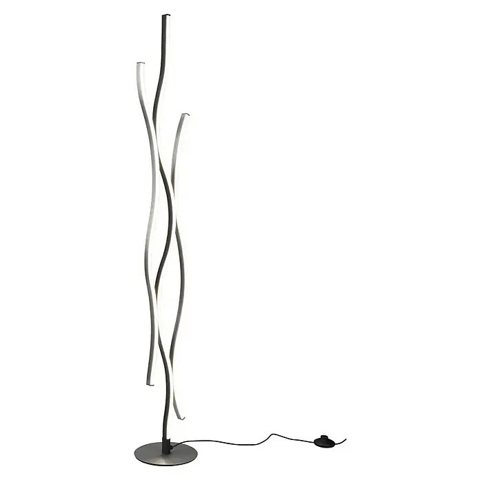 Trio Leuchten Blaze LED-Stehleuchte - 28 W, Höhe: 138 cm, Aluminium gebürstet, Mehrfarbig - Moderne Stehlampe mit geschwungenen, weißen LED-Lichtern auf schwarzem Sockel. Elegante Beleuchtung für jeden Raum.