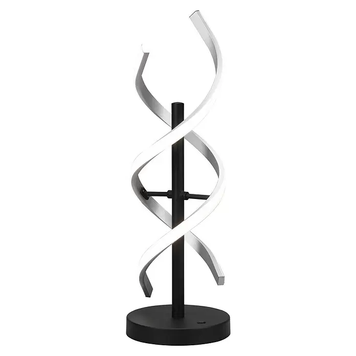 Trio Leuchten Sequence LED-Tischleuchte - 20 W, Aluminium gebürstet/Schwarz, Mehrfarbig - Moderne schwarz-weiße Tischleuchte mit verschlungenen weißen LED-Lichtbändern im Helix-Design.