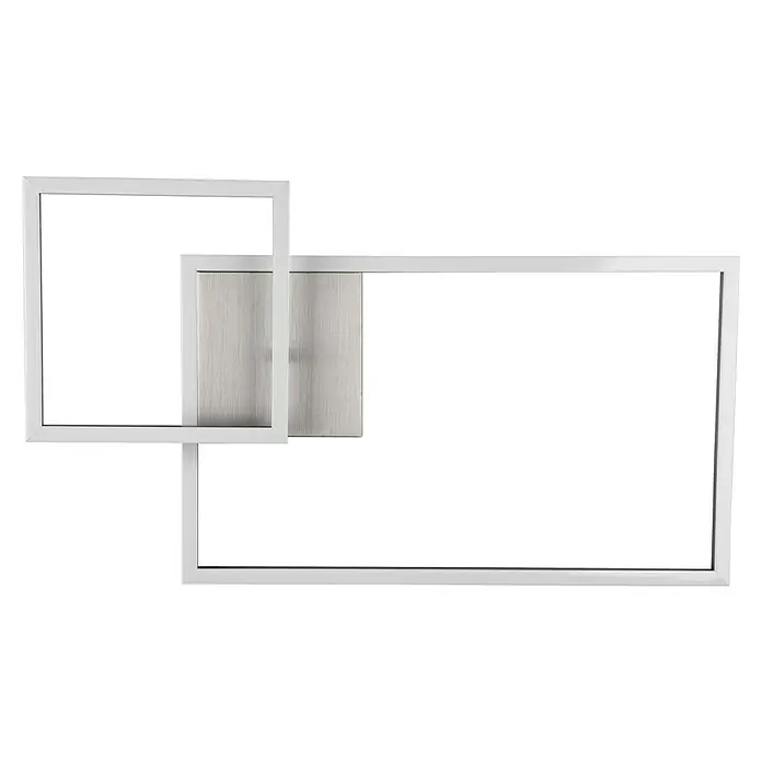 Reality Leuchten LED-Deckenleuchte Padella - 25 W, L x B x H: 37 x 63,5 x 7,5 cm, Nickel, Neutralweiß - Quadratische Wandleuchte mit weißem Rahmen und silberfarbenem Paneel, modernes Design.