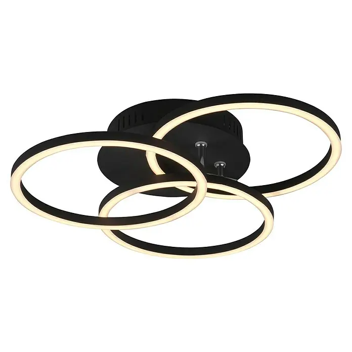 Reality Leuchten LED-Deckenleuchte Circle - 27 W, L x B x H: 43,5 x 43,5 x 9,5 cm, Schwarz, Mehrfarbig - Moderne Deckenleuchte mit drei ineinander verschlungenen LED-Ringen. Elegantes Design in Schwarz für stilvolle Beleuchtung.