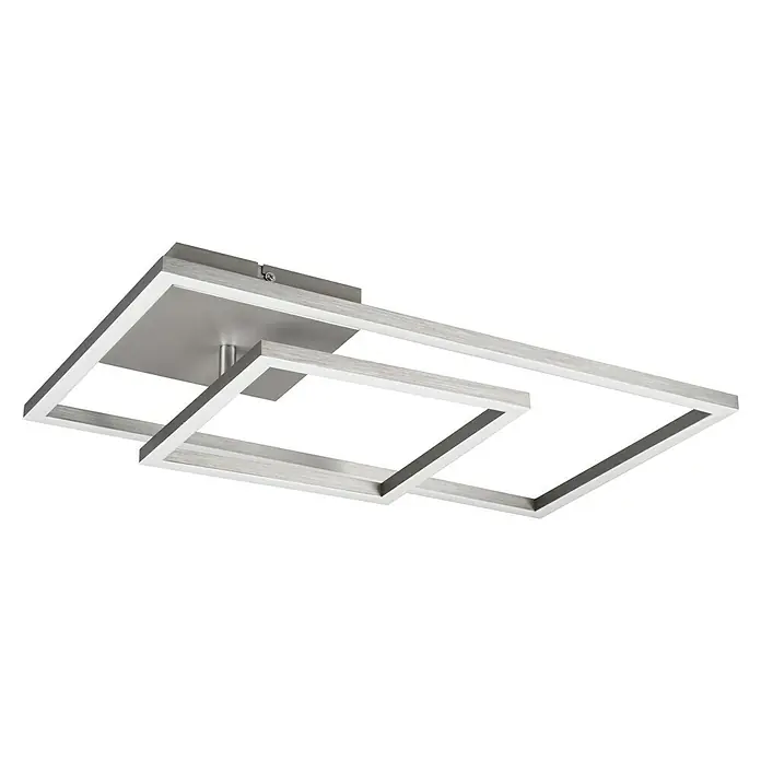Reality Leuchten LED-Deckenleuchte Padella - 25 W, L x B x H: 37 x 63,5 x 7,5 cm, Nickel, Neutralweiß - Elegante Deckenleuchte mit drei quadratischen Rahmen in Silber, die ein modernes und stilvolles Ambiente erzeugt.
