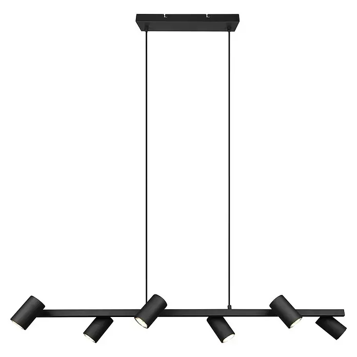 Trio Leuchten Marley Pendelleuchte - 210 W, L x B x H: 18 x 115 x 150 cm, Schwarz, GU10, Anzahl Leuchtmittel: 6 Stk. - Moderne schwarze lineare Pendelleuchte mit sechs verstellbaren Strahlern.