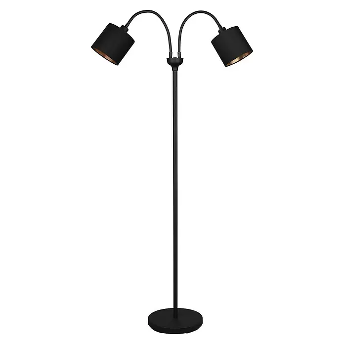 Reality Leuchten Tommy Stehleuchte - 80 W, Höhe: 130 cm, Schwarz/Gold, E14, 2 Stk. - Schwarze Stehleuchte mit zwei verstellbaren Köpfen und schwarzen Schirmen mit goldener Innenseite.