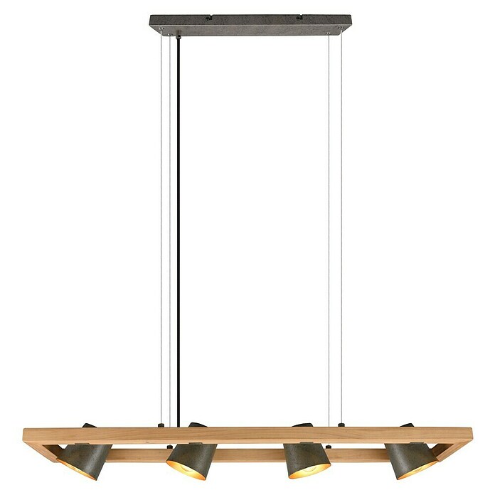 Trio Leuchten Bell Pendelleuchte (100 W, L x B x H: 21 x 100 x 150 cm, Nickel-antik/Holz, E14) | BAUHAUS