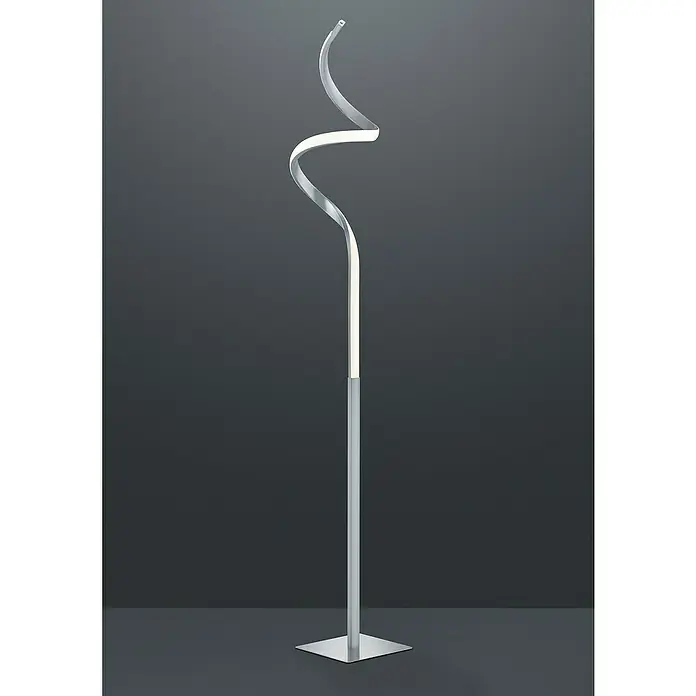 Reality Leuchten Course LED-Stehleuchte - 11 W, Höhe: 145 cm, Nickel, Warmweiß - Elegante Stehlampe mit geschwungenem, silberfarbenem Design und integrierter LED-Beleuchtung, die ein modernes Ambiente schafft.
