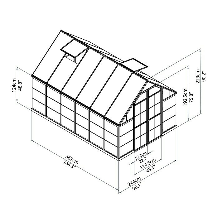 Palram Gewächshaus Balance (3,67 x 2,44 x 2,29 m, Polycarbonat, Glasstärke Seitenwände: 0,75 mm, Silber)