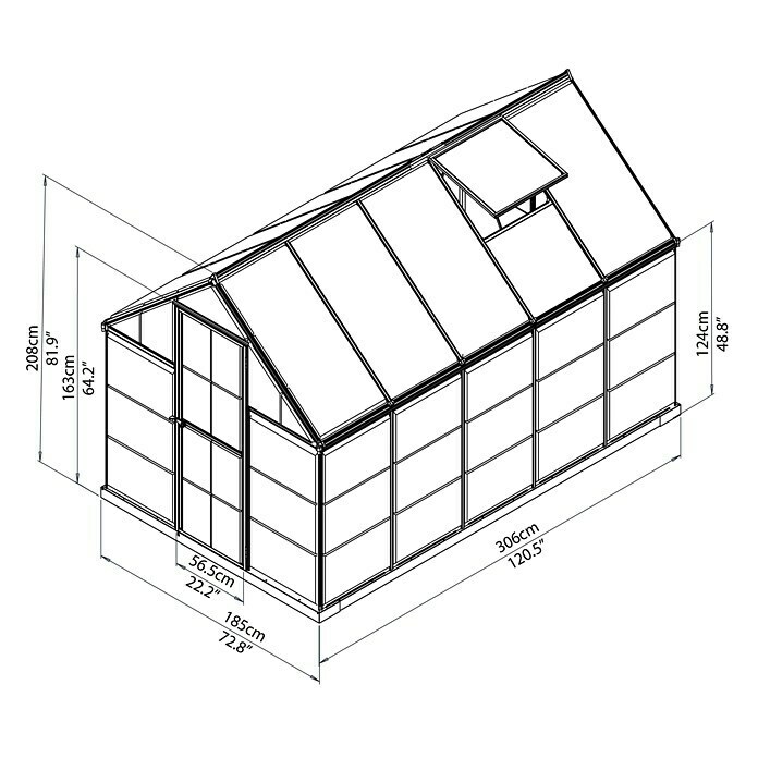 Palram – Canopia Gewächshaus Hybrid3,06 x 1,85 x 2,08 m, Polycarbonat, Glasstärke Seitenwände: 0,75 mm, Silber Detail Shot