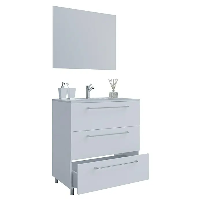 VCM Badinos Badmöbel-Set60 cm, Weiß, Farbe Waschbecken: Weiß