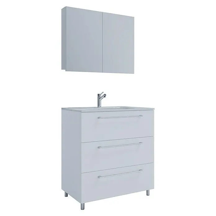 VCM Badinos Badmöbel-Set SPS - 60 cm, Weiß, Farbe Waschbecken: Weiß - Badezimmermöbel-Set mit Waschbeckenunterschrank und Hängeschrank in modernem Design für ein stilvolles Ambiente im Bad.