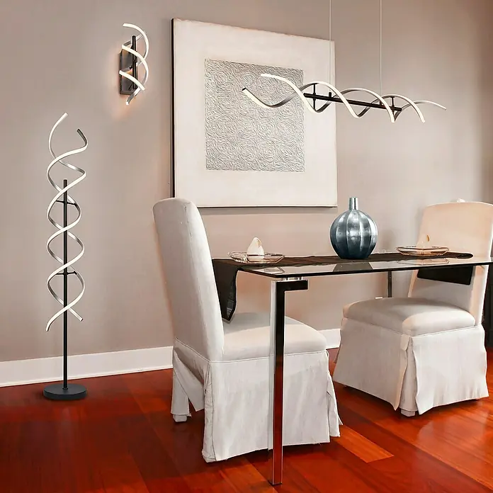 Trio Leuchten Sequence Stehleuchte - 32 W, Höhe: 150 cm, Aluminium gebürstet/Schwarz, Mehrfarbig - Exklusives Beleuchtungsset mit spiralförmiger Steh-, Wand- und Hängeleuchte für ein modernes Ambiente.