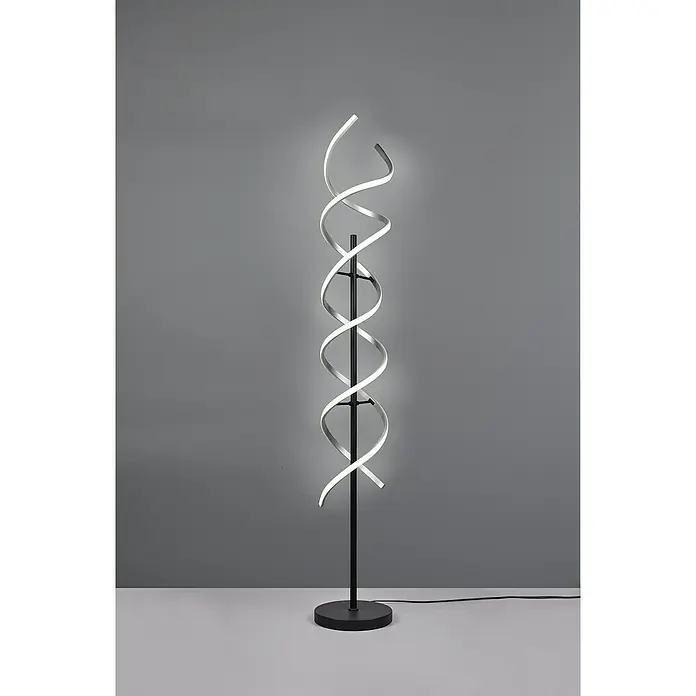 Trio Leuchten Sequence Stehleuchte - 32 W, Höhe: 150 cm, Aluminium gebürstet/Schwarz, Mehrfarbig - Moderne Stehlampe mit spiralförmigem LED-Design und schwarzem Metallfuß für stilvolle Beleuchtung.