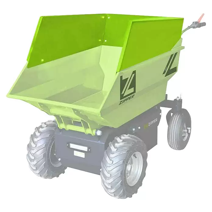 Zipper Muldenaufbau ED500MA - Passend für: Zipper Raddumper ZI-ED500 - Limettengrüner Motor-Dumper mit großer Mulde und robusten Rädern zum Materialtransport.