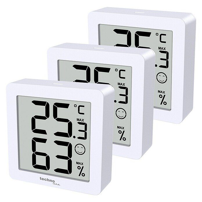 Technoline Digitales Thermo-Hygrometer 3er Set WS9425 (Batteriebetrieben, Weiß, 44 x 44 x 15 mm) | BAUHAUS