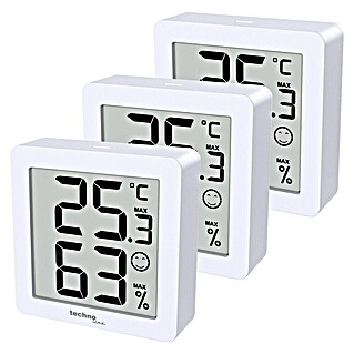 Technoline Digitales Thermo-Hygrometer 3er Set WS9425 (Batteriebetrieben, Weiß, 44 x 44 x 15 mm)