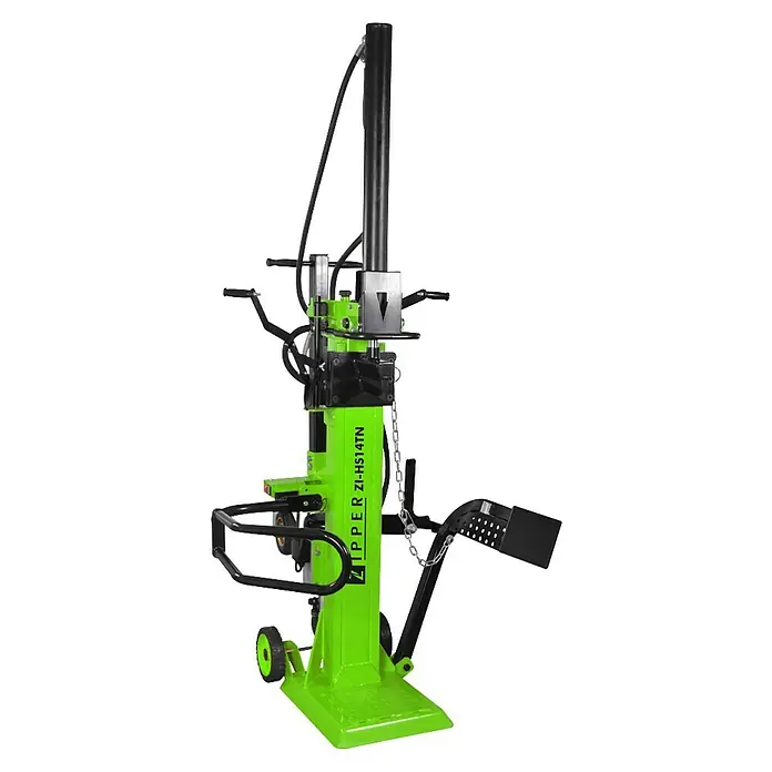 Zipper Holzspalter ZI-HS14TN - 14 t, Max. Spaltgutlänge: 850 mm - Der ZIPPER ZI-HS14TN Holzspalter, ein robustes Gerät zum einfachen Spalten von Holzstämmen, präsentiert sich in leuchtendem Grün.