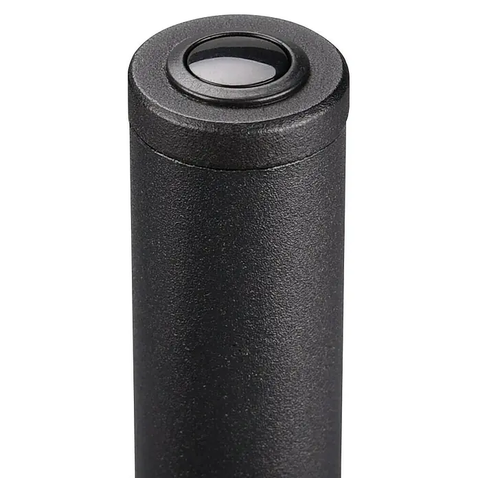 Trio Leuchten Sequence Stehleuchte - 32 W, Höhe: 150 cm, Aluminium gebürstet/Schwarz, Mehrfarbig - Nahaufnahme eines schwarzen Monokulars mit Blick auf das Okular, ideal für Naturbeobachtungen und Outdoor-Aktivitäten.