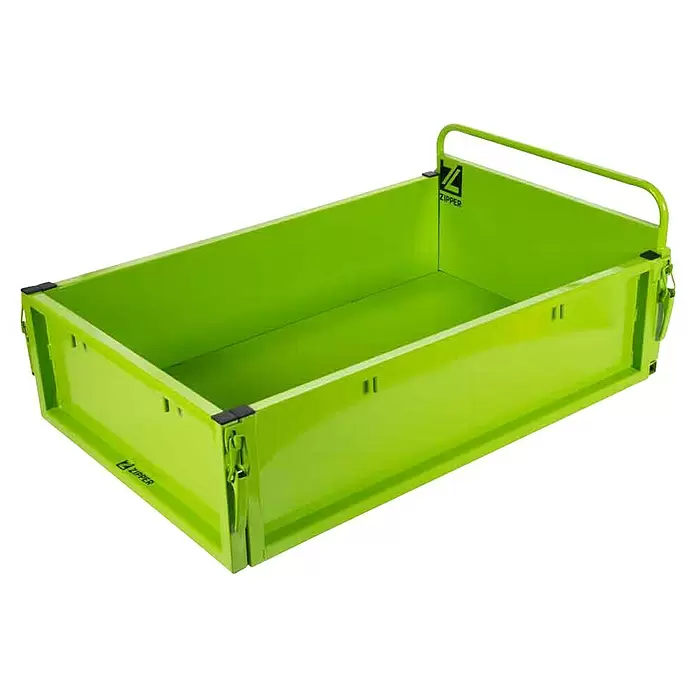 Zipper Flachwanne - Passend für: Zipper Raddumper ZI-ED500 - Limettengrüner Transportkasten aus Metall mit Griff und schwarzen Eckakzenten.