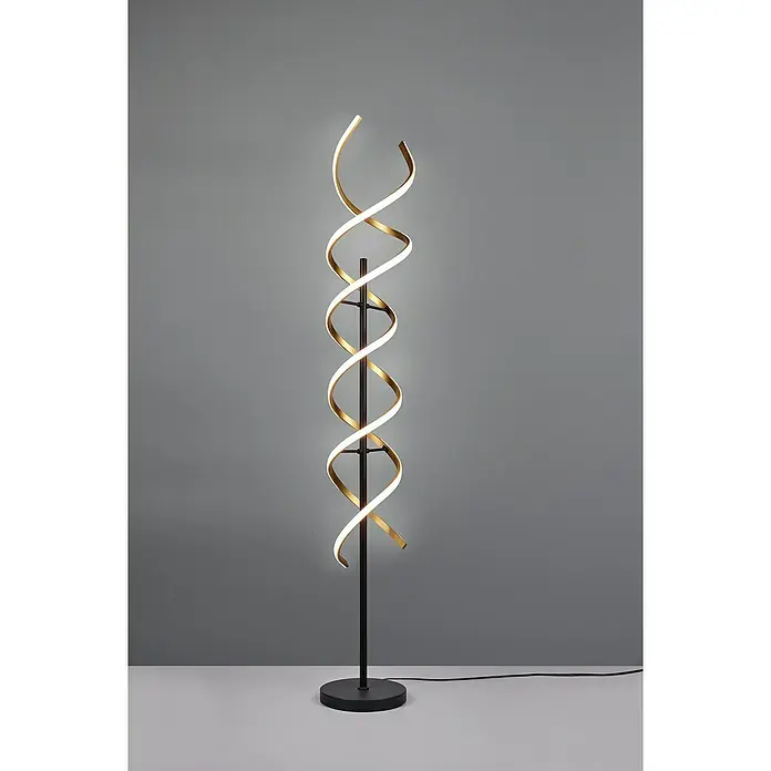Trio Leuchten Sequence Stehleuchte - 32 W, Höhe: 150 cm, Messing matt/Schwarz, Mehrfarbig - Moderne Stehlampe mit spiralförmigem Design, das goldene Akzente und LED-Beleuchtung kombiniert und für eine stilvolle Atmosphäre sorgt.