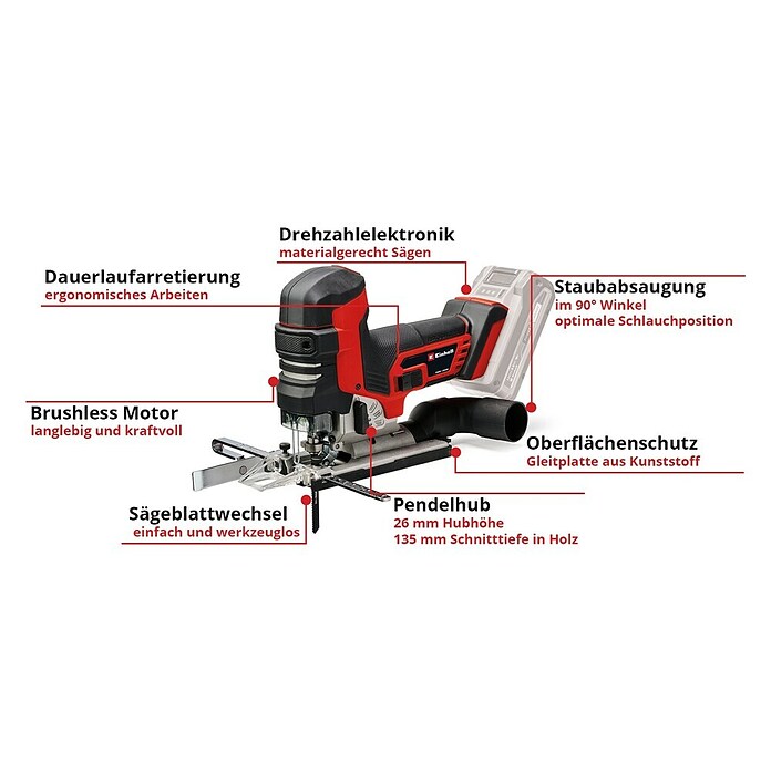 Einhell Power X-Change 18V Akku-Pendelhubstichsäge TP-JST 18/135 Li BL - Solo (18 V, Li-Ionen, Ohne Akku) | BAUHAUS