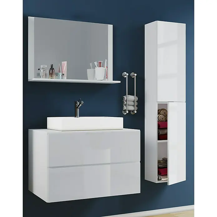 VCM Lendas Badmöbel-Set114 cm, Weiß - Elegantes Badezimmer-Set in Weiß mit Waschtisch, Spiegelschrank und Hochschrank. Modernes Design für ein stilvolles Badambiente.