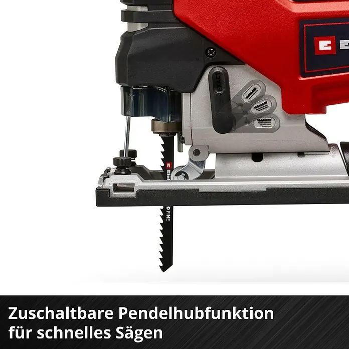 Einhell Professional Power X-Change 18V Akku-Pendelhubstichsäge TP-JS 18/135 Li BL - Solo - 18 V, Anzahl Akkus: Ohne Akku, 3.500 /min - Bild einer Einhell Akku-Pendelhubstichsäge mit Sägeblatt.